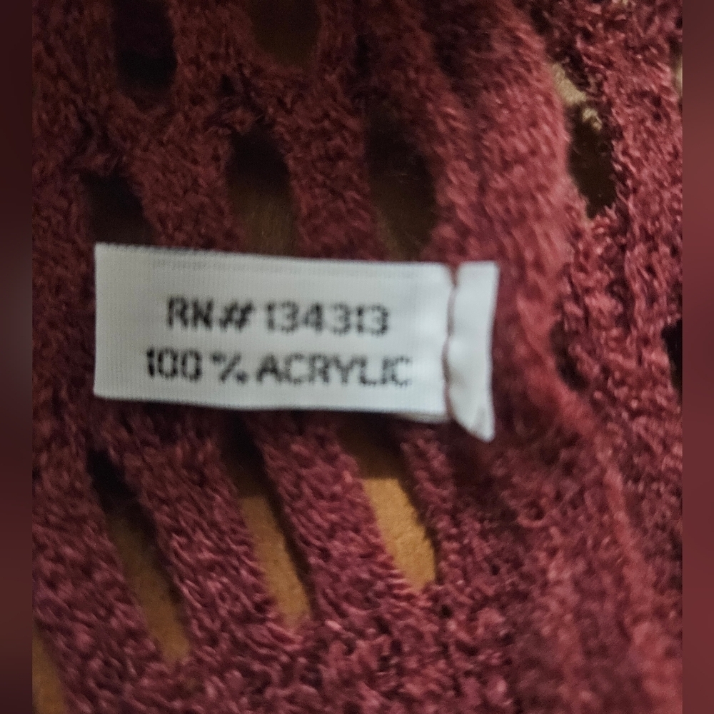 Couture Gypsy Infinitive Scarf Burgundy cut-out tassel rectangular chenille c - Picture 17 of 17